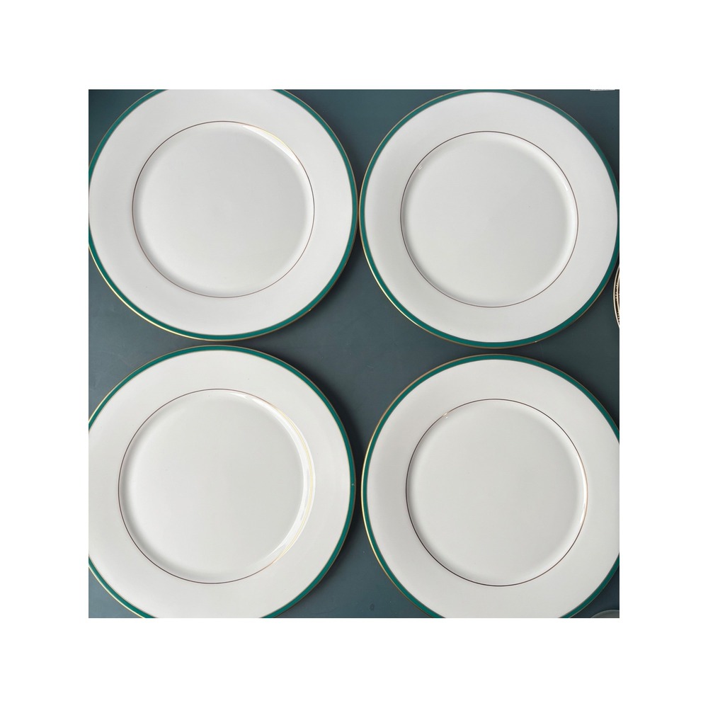 Lenox Margaret Debut Collection Dinner Plates Teal Gold Trim Set of 4 USA
